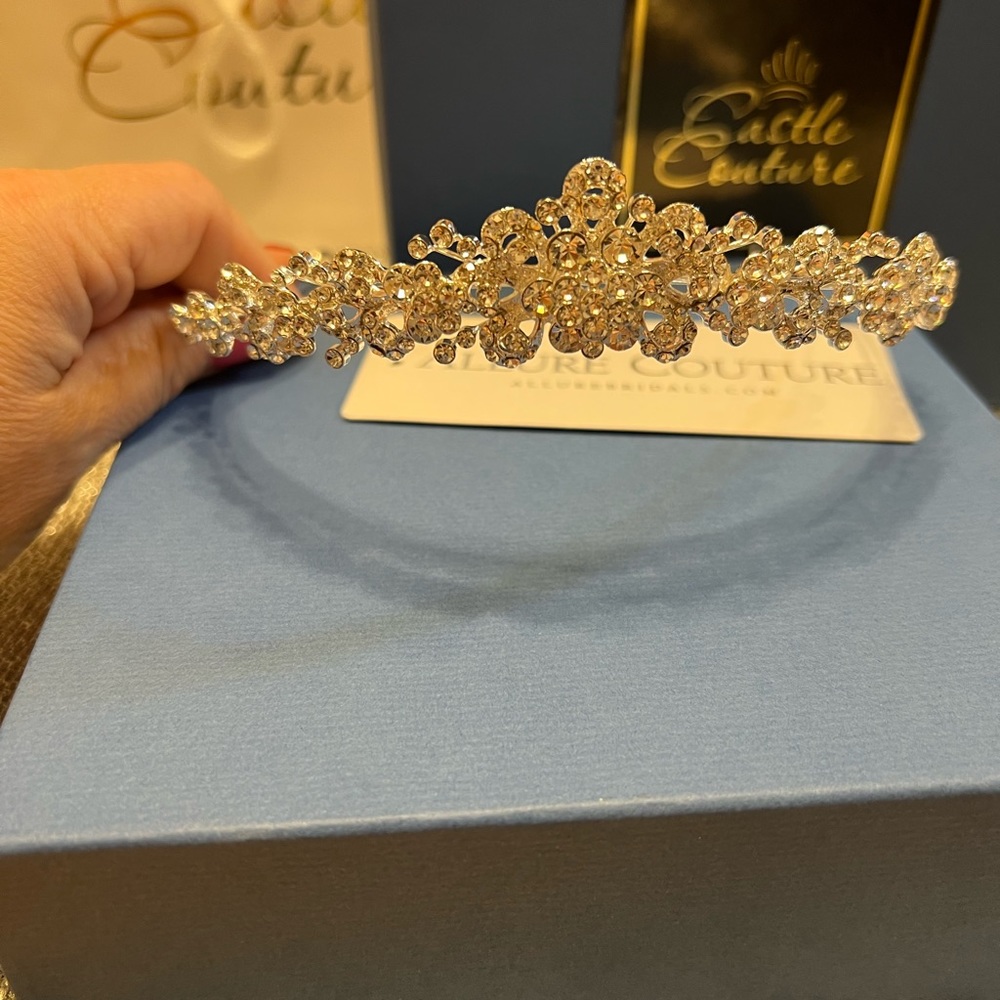 Allure silver crystal tiara bridal/communion purchased-Castle Couture NEVER WORN